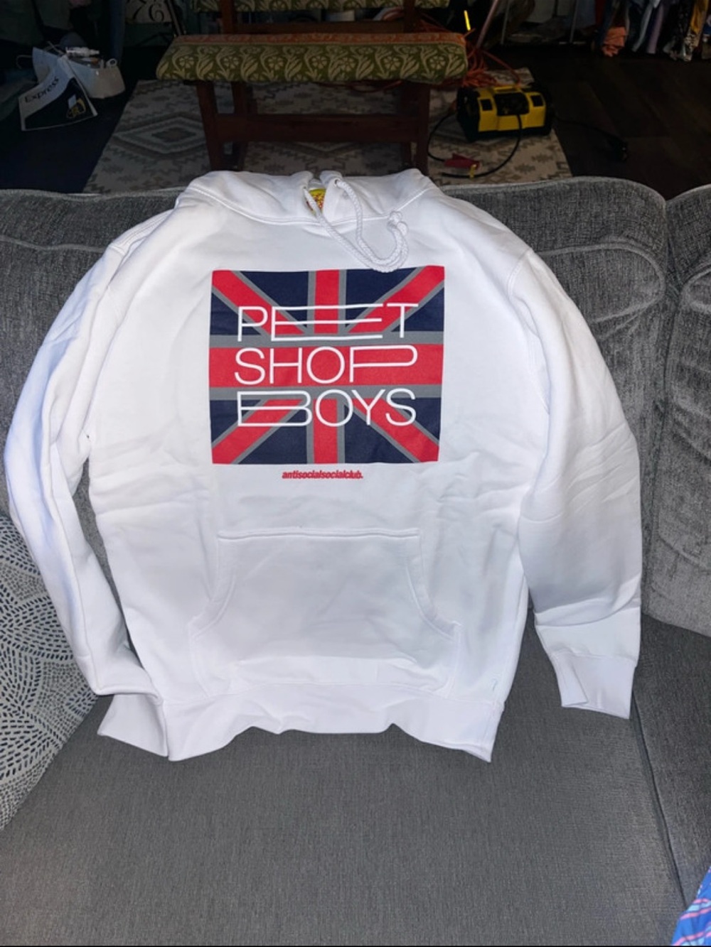 Anti Social Social Club White Hoodie with Red & Blue Union Jack Graphic